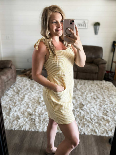 Lemon Drop Shoulder Tie Romper