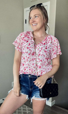 In Full Bloom Flutter Sleeve Top - 2 Color Options