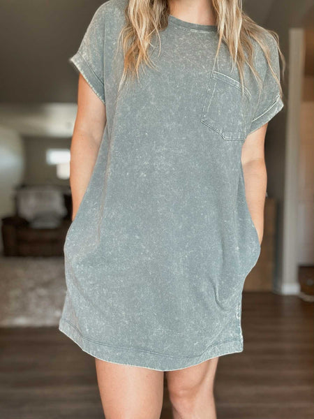 Raven Acid Wash Dress - Jade