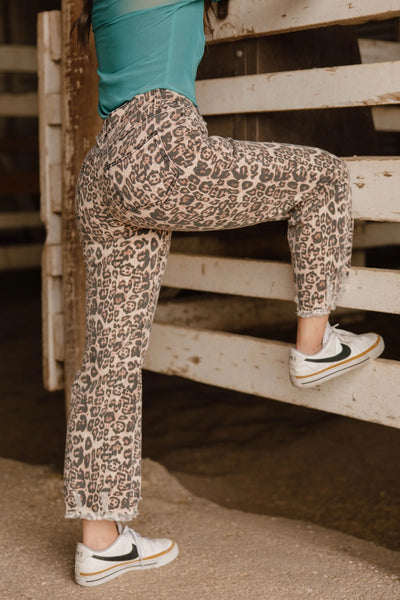 PREORDER Power Print Distressed Hem Jeans