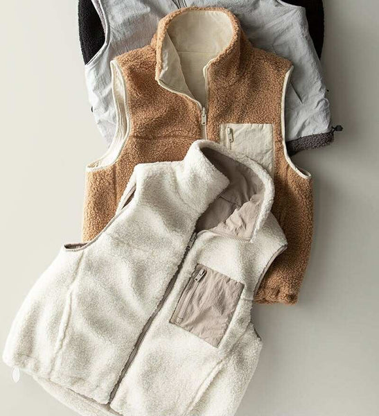 Summit Reversible Sherpa Vest - Camel/Ivory - SIZE MEDIUM