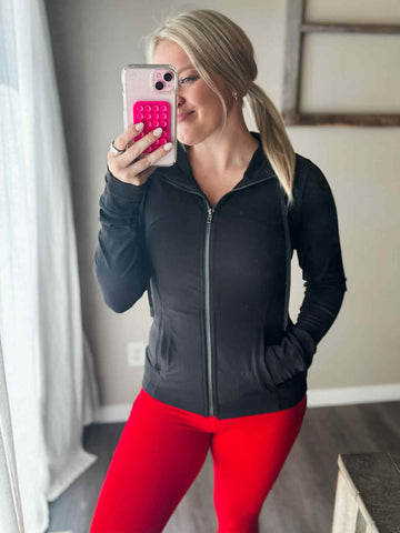Kaela Activewear Zip Jacket - Black - SIZE SMALL