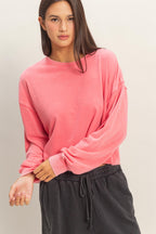 Brightside Cropped Crewneck - Pink - SIZE SMALL