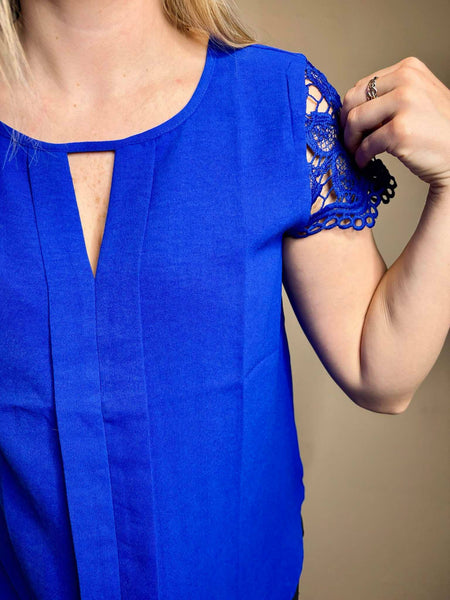 Winslet Lace Sleeve Top - Blue