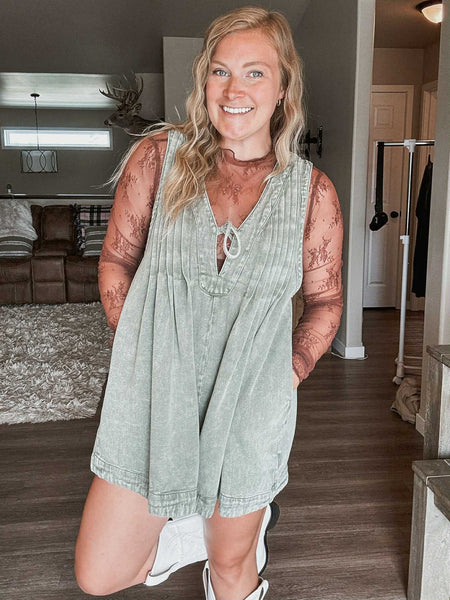 Nolia Denim Romper - Vintage Olive