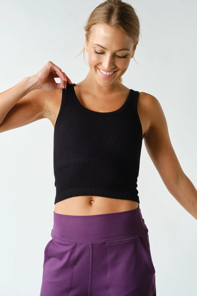 Rhea Ribbed Crop Tank - Black
