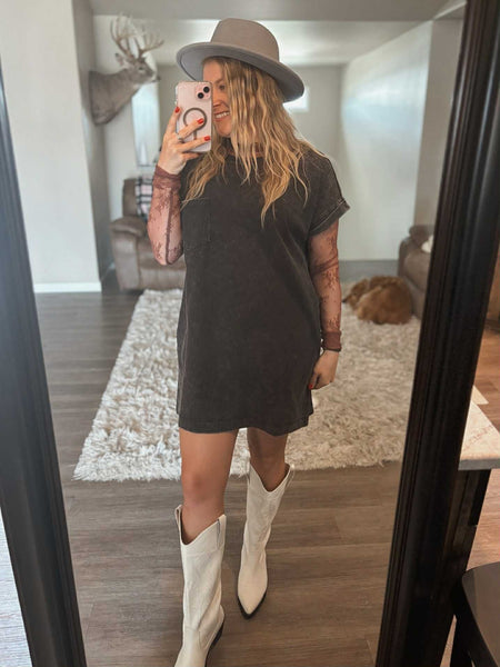 Raven Acid Wash Dress - Black