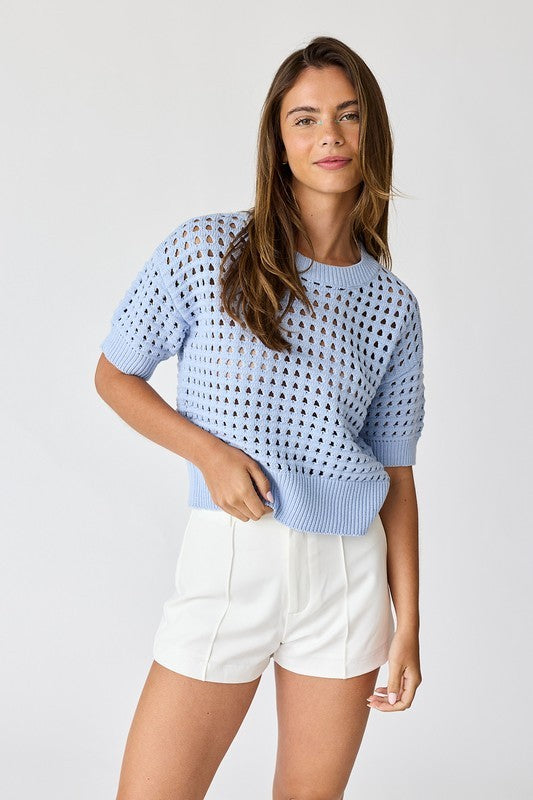 Alina Cropped Crochet Top - Blue