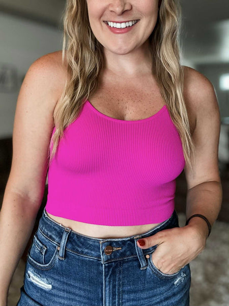 Layering Ribbed Double Strap Brami Tank - Pink