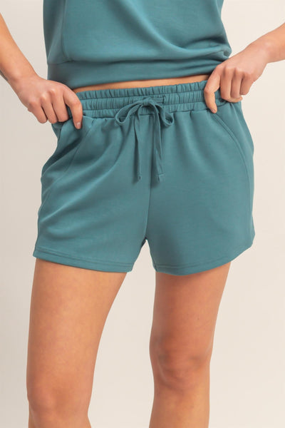 Greta Drawstring Waist Shorts - Teal