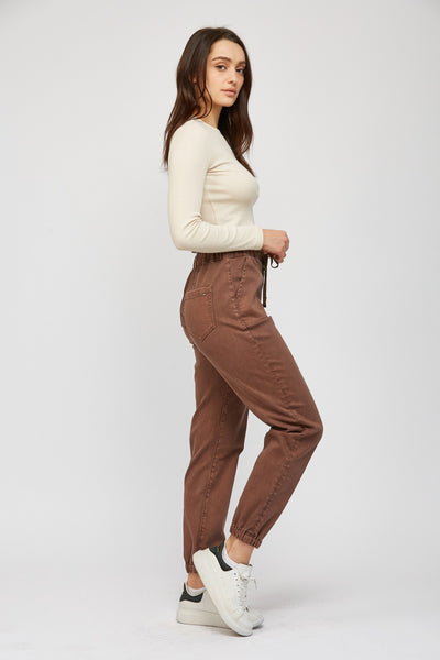 Marrah Cropped Denim Jogger - Cocoa