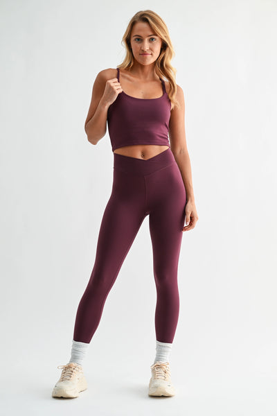 Venice Crossover Waist Leggings - Dark Plum