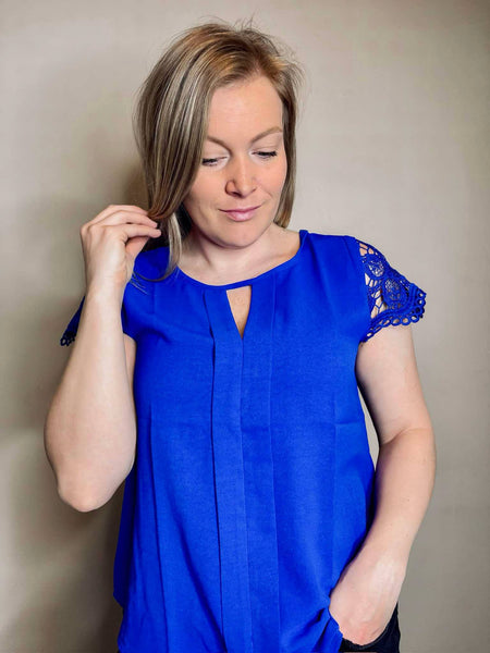 Winslet Lace Sleeve Top - Blue