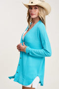 Hadlie Waffle Button Down Cardigan - Turquoise - SIZE SMALL