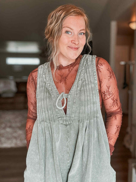 Nolia Denim Romper - Vintage Olive