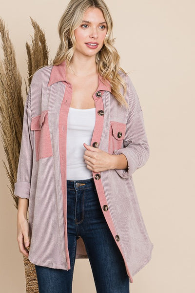 Ivy Ribbed Shacket - Mauve - SIZE SMALL