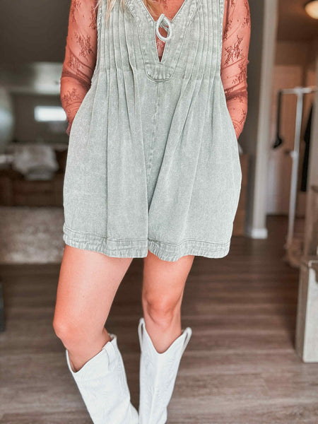 Nolia Denim Romper - Vintage Olive