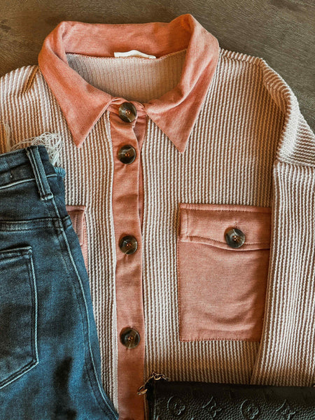 Ivy Ribbed Shacket - Mauve - SIZE SMALL