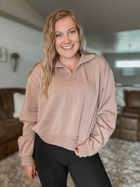Reset Mode Quarter Zip Pullover - Taupe