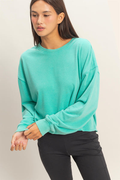 Brightside Cropped Crewneck - Turquoise