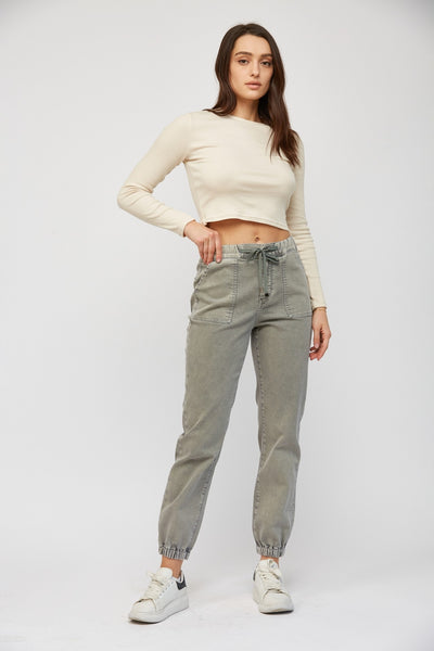 Marrah Cropped Denim Jogger - Ash Grey