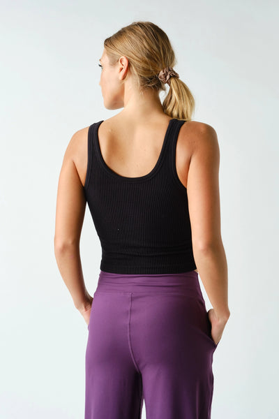 Rhea Ribbed Crop Tank - Black