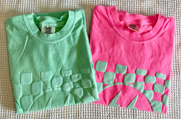 MINT INK Checkered Smiley Puff Tees - Youth XS