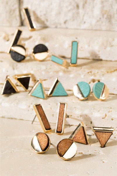Geometric Stud Earrings Set - Turquoise