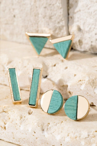 Geometric Stud Earrings Set - Turquoise