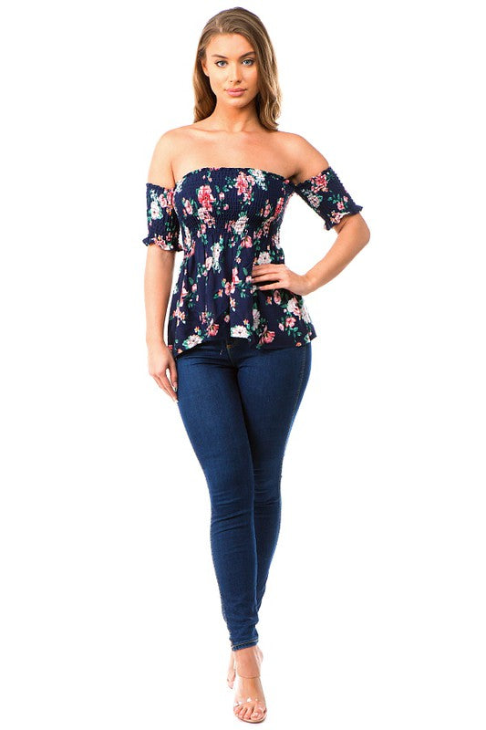 Dayna Smocked Peplum Blouse - SIZE SMALL