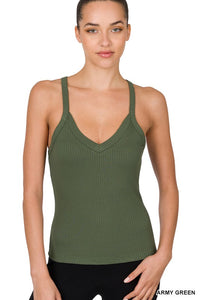 Abrie Ribbed Tank Top - Army Green