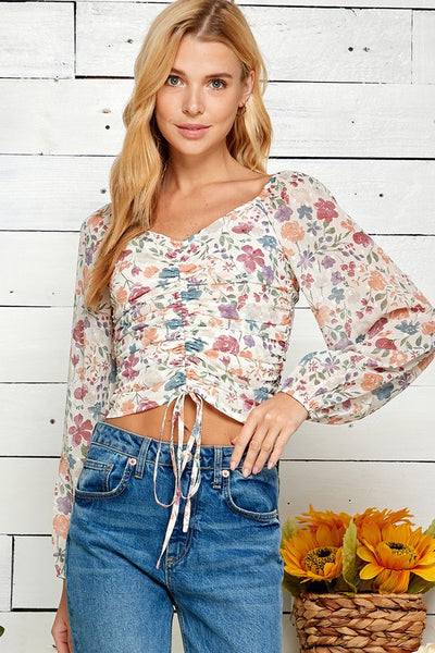 Amara Ruched Floral Blouse - SIZE LARGE