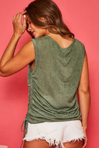 Amelia Shirred Tank Top - Olive - SIZE SMALL