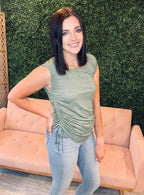 Amelia Shirred Tank Top - Olive - SIZE SMALL