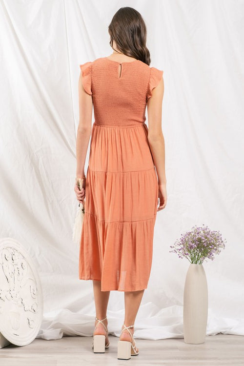 Analise Midi Dress - Apricot - SIZE SMALL