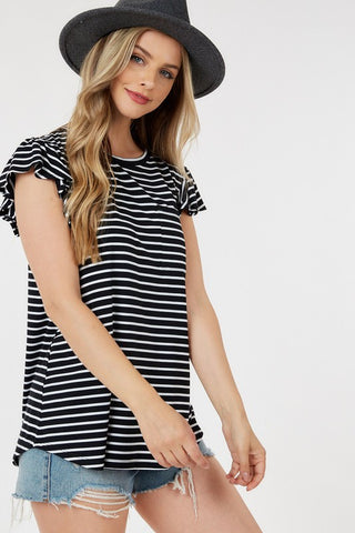 Brandi Striped Tee - Black