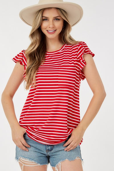 Brandi Striped Tee - Red - SIZE SMALL