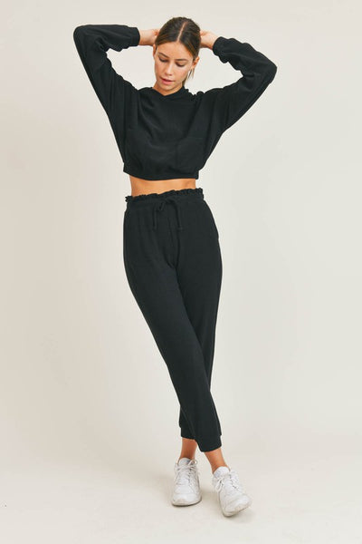 Belle Ribbed Joggers - Black