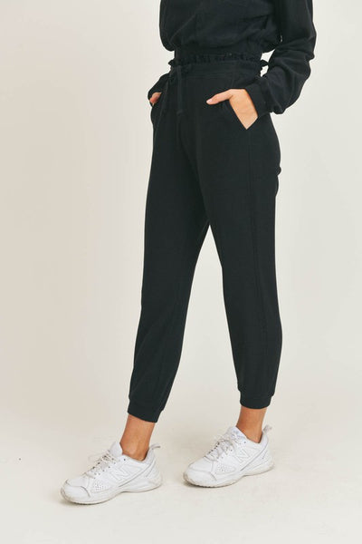 Belle Ribbed Joggers - Black