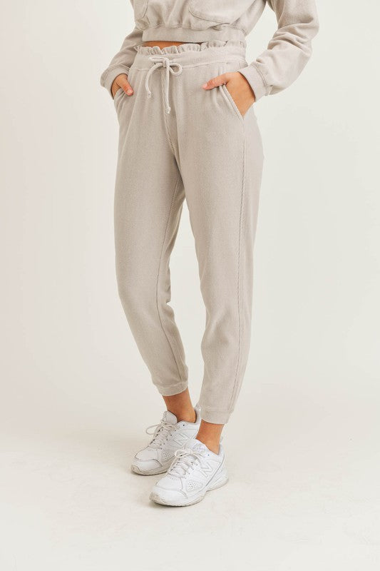 Belle Ribbed Joggers - Natural - SIZE SMALL