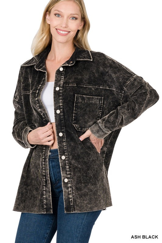 Cambria Corduroy Shacket - Ash Black - SIZE SMALL