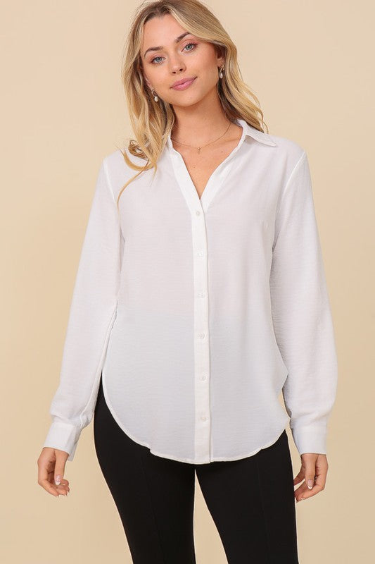 Dalia Button Up Long Sleeve - Off White - SIZE SMALL