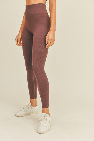 Daya Ribbed Leggings - Chocolate - SIZE MEDIUM