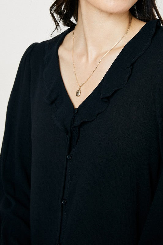 Devyn Ruffle V Neck Blouse