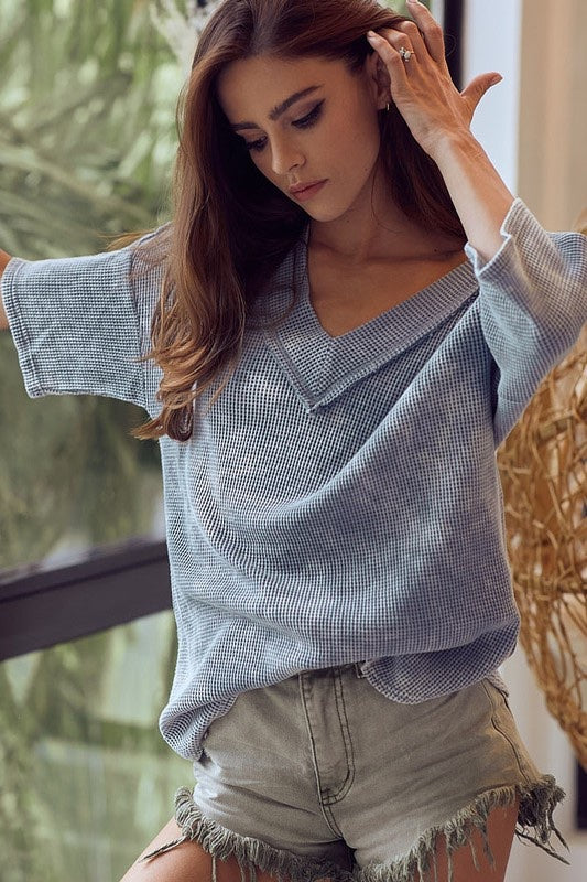Elliot Vintage Washed V Neck - Denim
