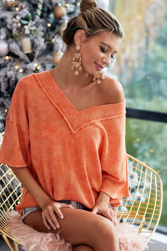 Elliot Vintage Washed V Neck - Orange