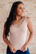I Can Love You Better Lace Tank in Taupe - SIZE 1XL