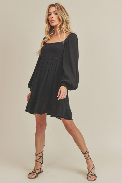 Landy Square Neckline Dress - Black - SIZE SMALL