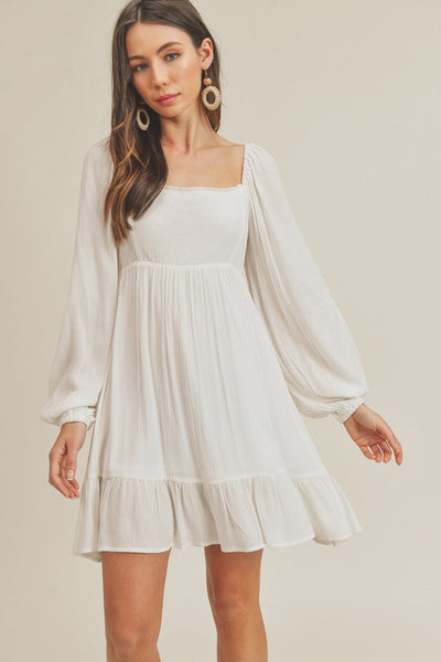 Landy Square Neckline Dress - White - SIZE LARGE