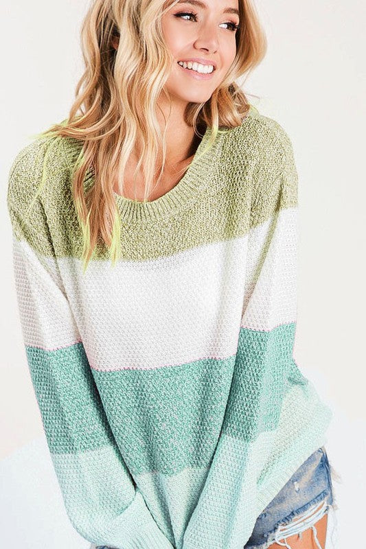 Mylah Colorblock Sweater - Mint - SIZE SMALL